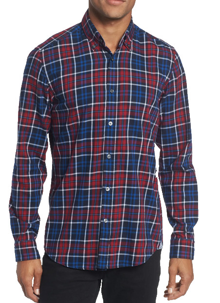 Hugo Boss Men's Regular Fit Plaid Sport Shirt Red Plaid Size XXL