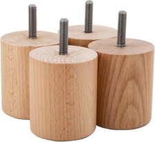 4 x M8 Wooden Natural Legs with four M8 D Nuts and four T Nuts For Tables Beds 