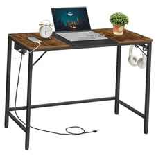  Computer Desk, Home Office Desk 39.3"W x 15.7"D x 30.3"H Rustic Brown + Black