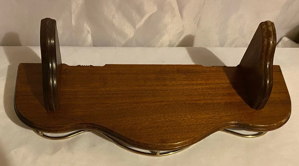 VINTAGE HOME INTERIOR SOLID WOOD BRASS CAPTAIN RAIL WALL SHELF … - Image 2 of 4