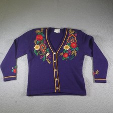 Vintage Susan Bristol Cardigan Sweater Womens Small Purple Floral Embroidered
