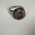 Vintage 925 Sterling Mother Of Pearl Flower Button Ring Signed GB