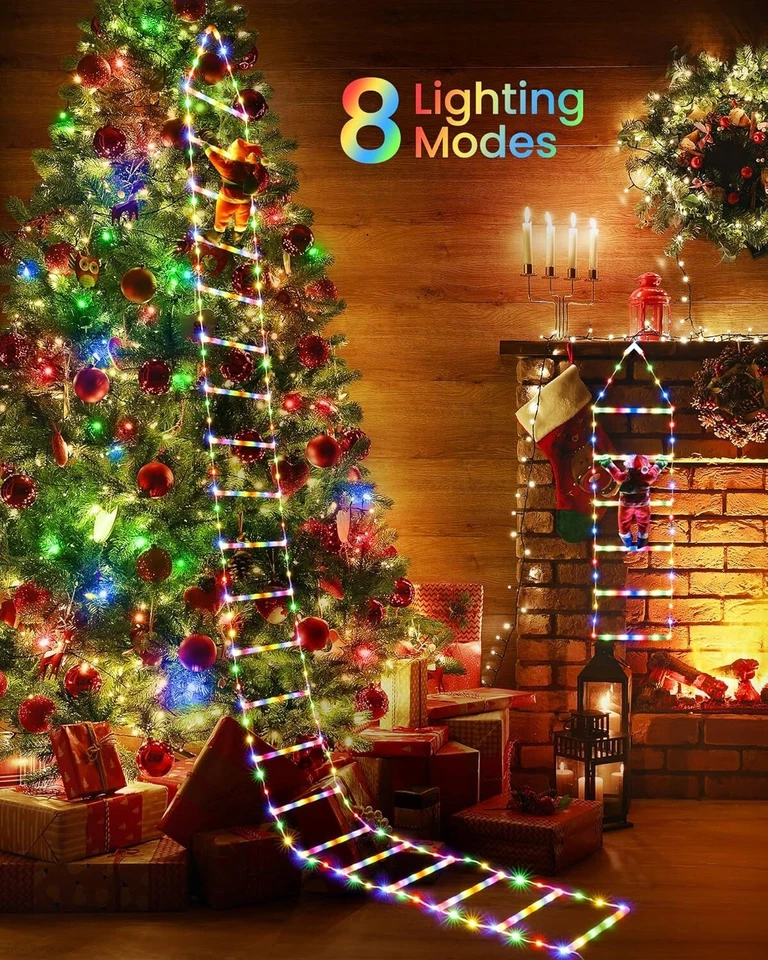 LED Christmas Ladder Lights 10ft with Santa Claus Indoor Outdoor Xmas Tree Decor - Image 3 of 4