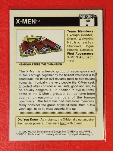 1990 Marvel Universe Team Pictures X-Men Trading Card #140 MT - Picture 2 of 2