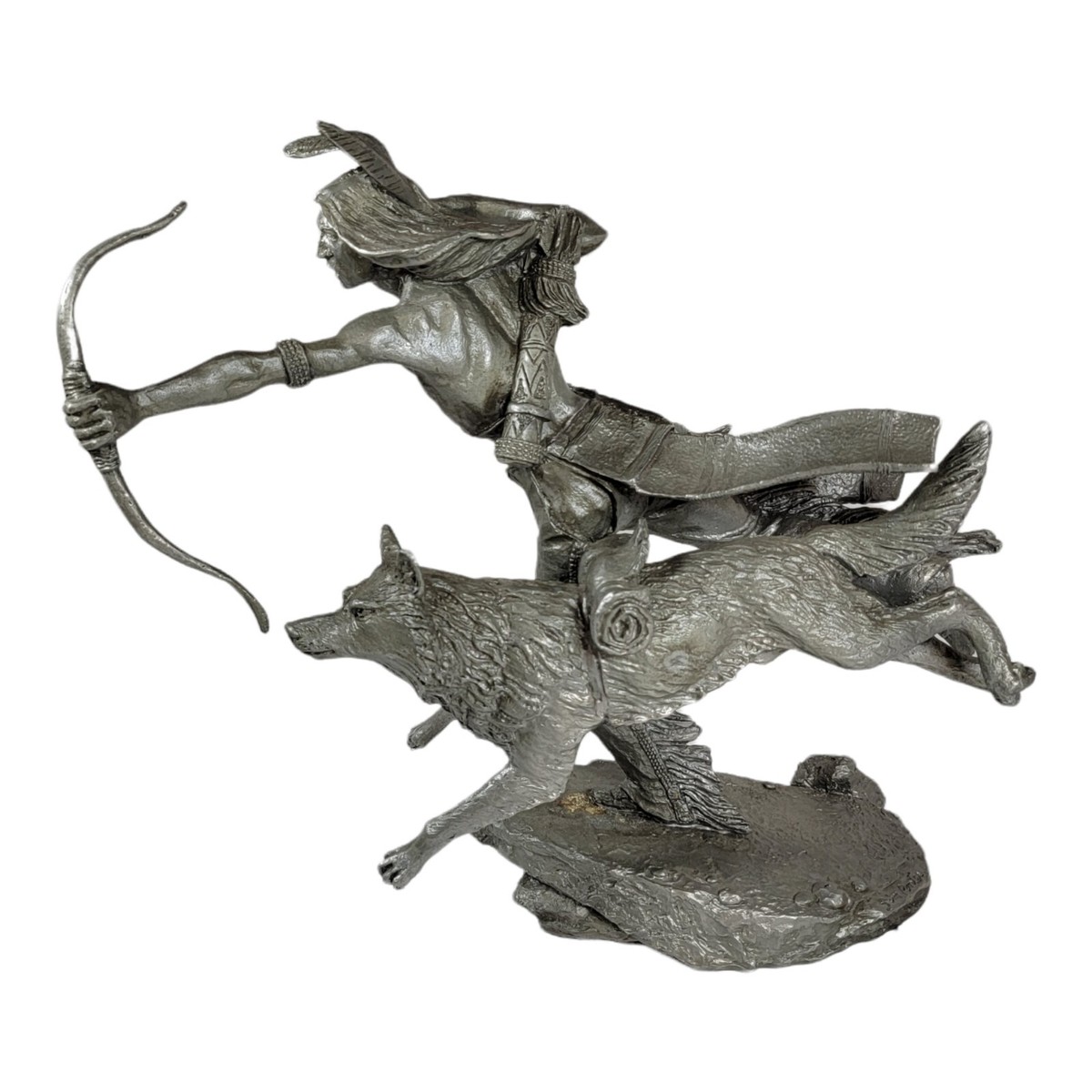 JIM PONTER Large Sculpture PEWTER Sioux Indian Wolf Dog Survival