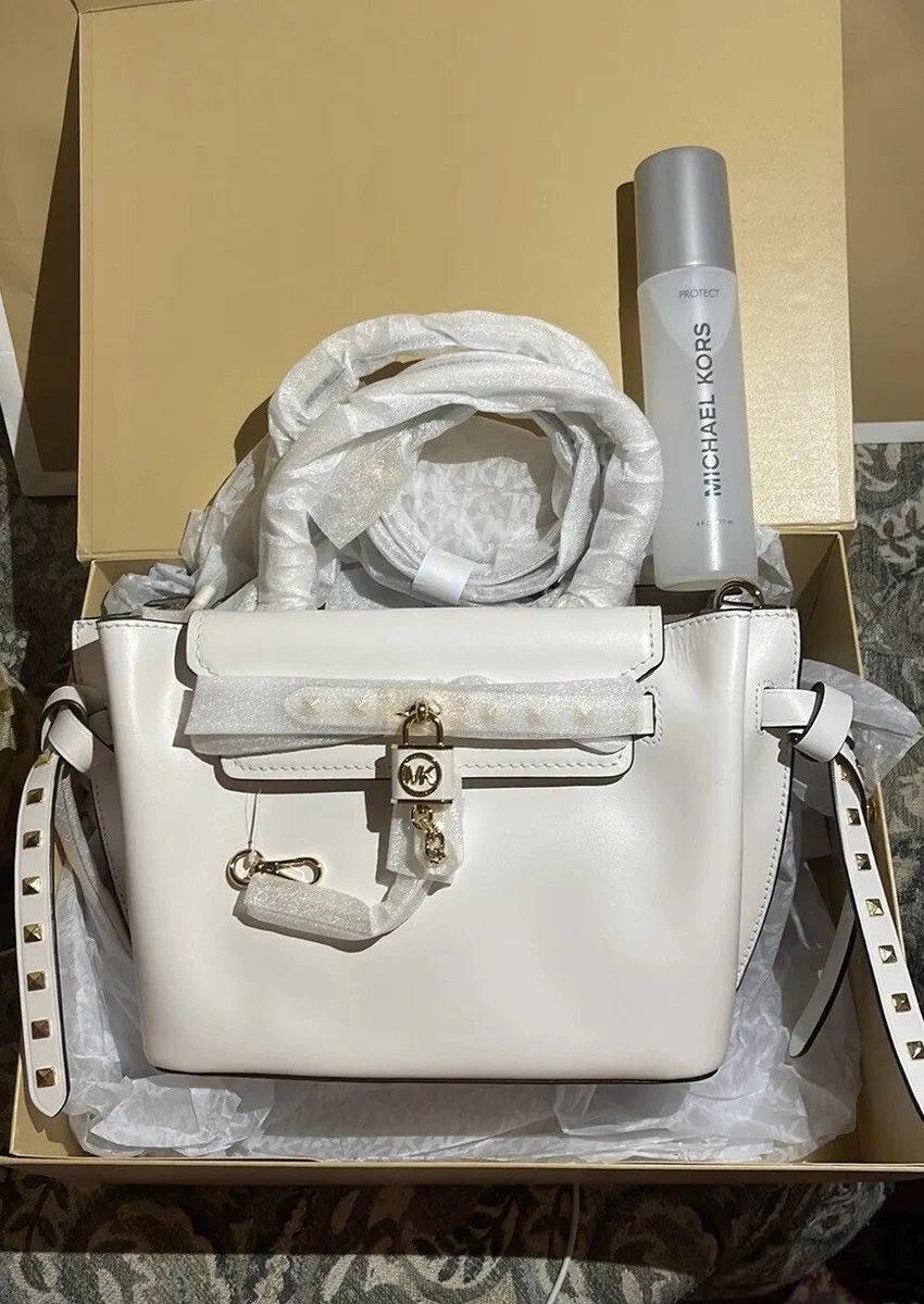 🔥MICHAEL KORS HAMILTON LEGACY SMALL CONVERTIBLE BELTED SATCHEL Optic White