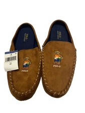 Polo Ralph Lauren Mens Brown Suede Beach Bear Logo Slippers Size: 9