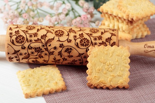 Textured Embossing Rolling pin Springerle mold Baking Cutters Cookie Stamp Clay - Picture 6 of 10