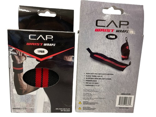 2 PAIR Cap Wrist Wraps Red & Black w/Thumb Loop 3" X 12" HHSA-010R - Picture 2 of 3