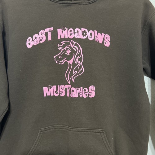 Gilden Hooded Sweat Shirt Brown Girls Size Large Long Sleeve Horse Mustangs - Picture 4 of 6