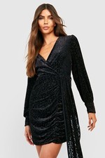 Boohoo LEOPARD DEVORE WRAP SKATER DRESS Size 8 RRP £35.00