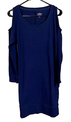 SOHO New York & Company Street Dress Navy Blue Cold Shoulder Long Sleeve Sz Sm