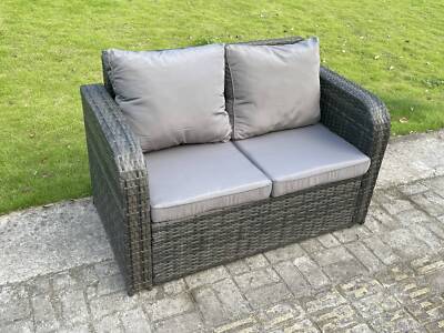 2-Sitzer Sofa mit geschwungenem Arm und hoher Rückenlehne Rattan Doppel Love Sitz Gartenmöbel