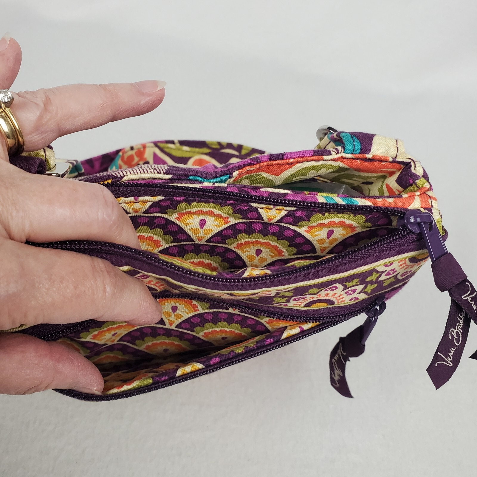 Vera Bradley Plum Crazy Fold Over Flap Crossbody Shoulder Bag Purse