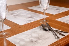 Xmas set of Silver Baubles Disposable Card Placemats - Centre & Side Dining mats