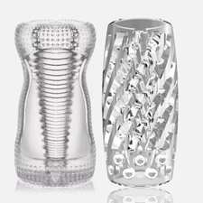 Ribbed Pocket Pussy Penis Clear Sleeve Male Masturbator Stroker Sex Toys For Men