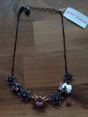 BETSEY JOHNSON HALLOWEEN SPIDER CAT GHOST WEB BLING NECKLACE chocker NWT