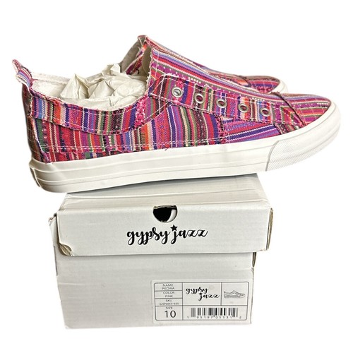 Gypsy Jazz Shoes Womens 10 Pink Striped Multicolor Pull-on Pedra Sneakers NEW