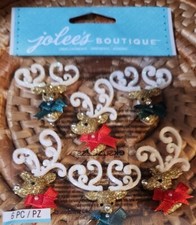 RARE Jolees Deer Heads Glittery Gold Reindeer Bows Antlers Christmas Holiday 3D