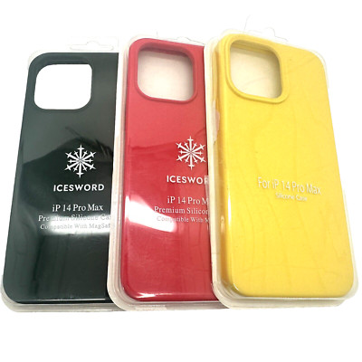 Lot of 3 iPhone 14 pro max silicone cell phone case RED YELLOW FOREST GREEN