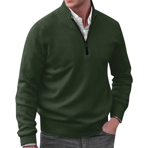 Men's Long Sleeve Pullover Sweater Quarter-Zip Mock Neck Solid Casual Sweatshirt - Picture 14 of 66