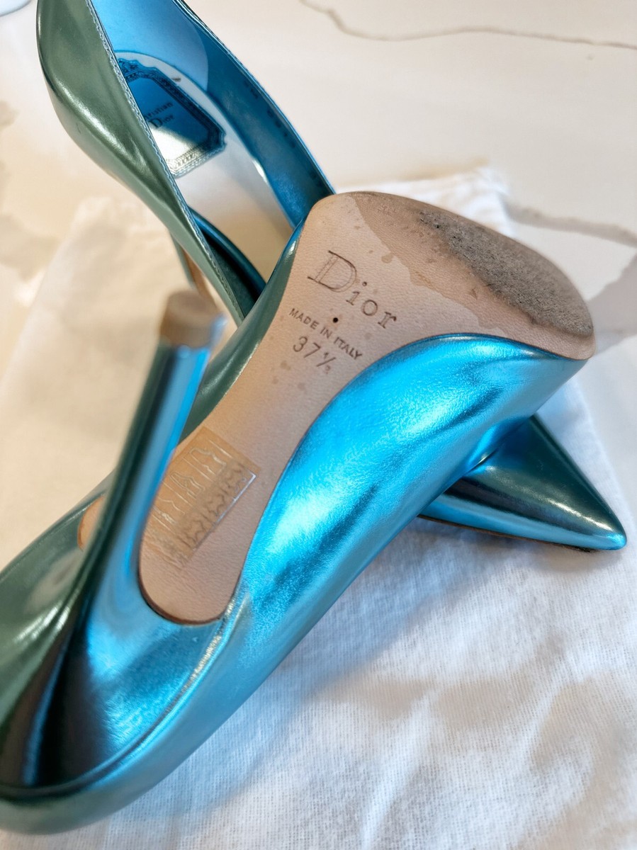 Dior パンプス 37.5 D $1390 MSRP Dior Metallic Blue Leather Cherie Pointed Toe