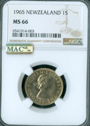 1965 NEW ZEALAND SHILLING NGC MS66 PQ  MAC SPOTLESS  *