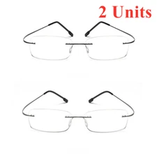 2 Pack New Titanium Alloy Anti-Blue-Ray Frameless Elastic Memory Reading Glasses