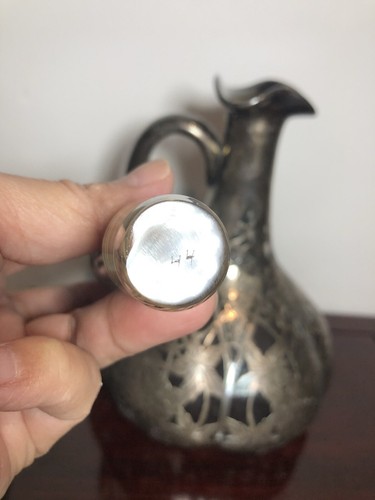 Alvin Fine Sterling Overlay Cut Glass Decanter 10.5” Tall Art Nouveau - Picture 17 of 18