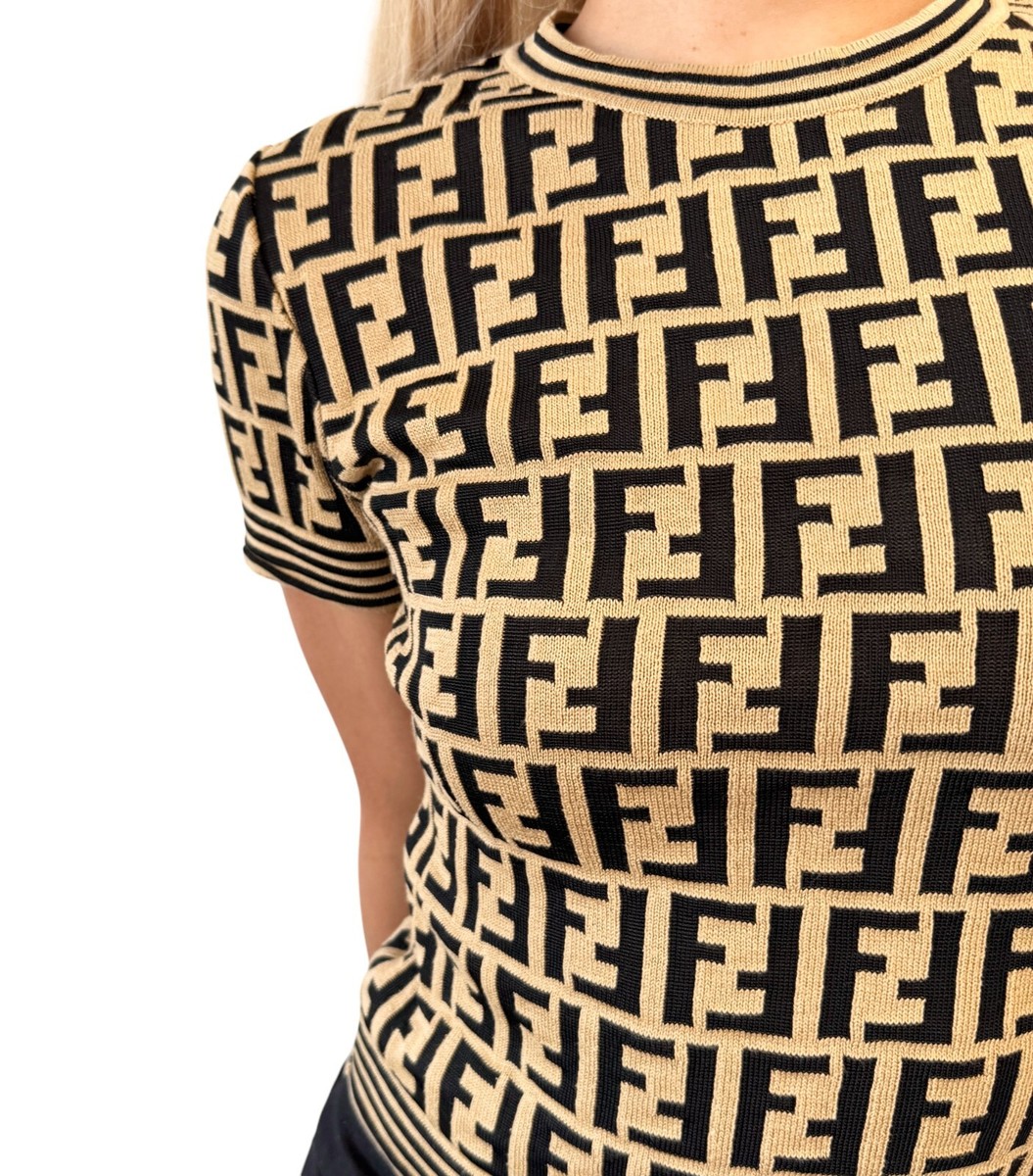 90s Vintage FENDI フェンディ コットン ニット Tシャツ FENDI Vintage FF Logo Zucca Monogram T-shirt Knit Top #40