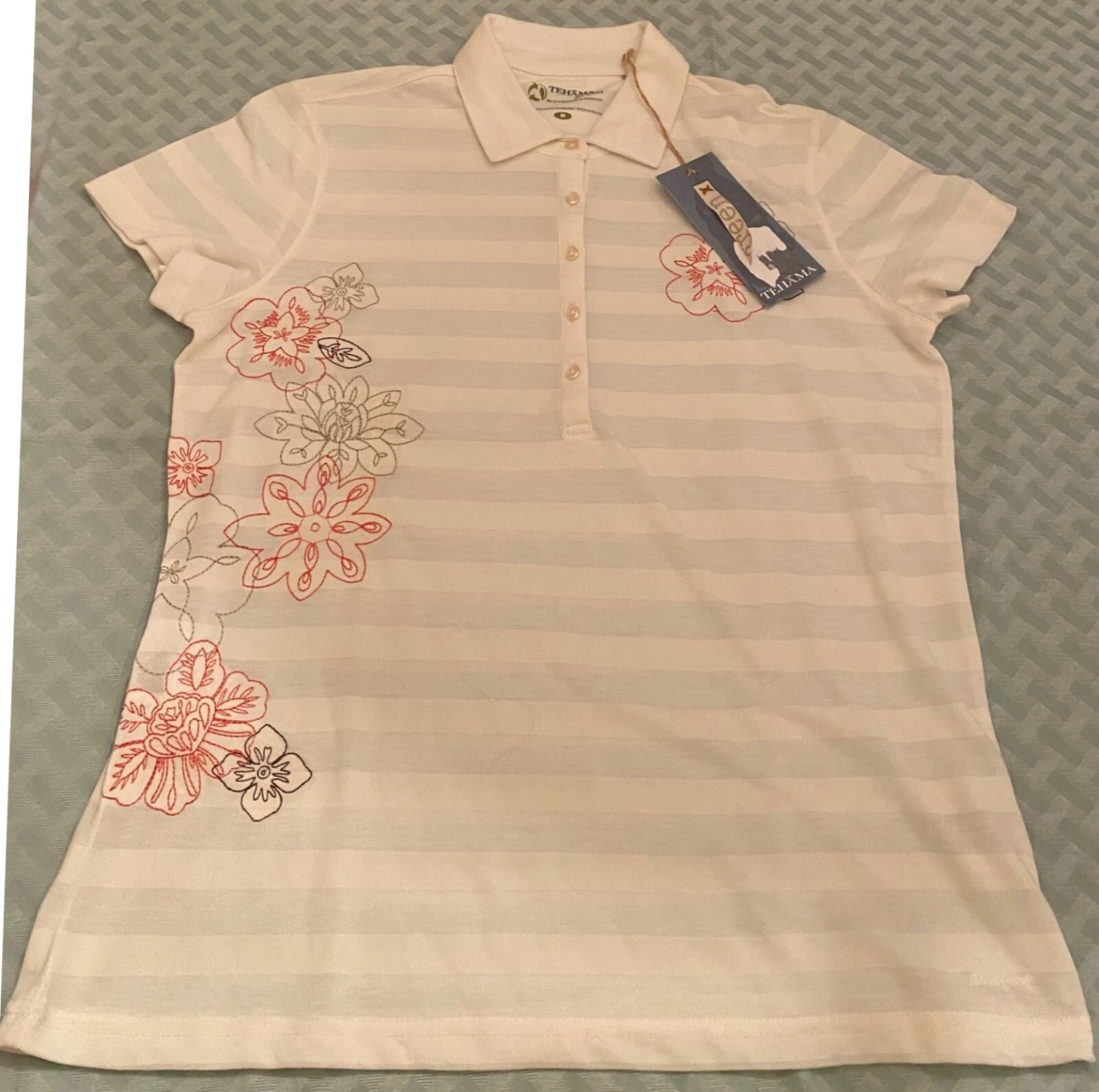 TEHAMA Golf Polo Shirt Top Embroidered Tonal Stripe Quick-Dry Knit Size M Unworn