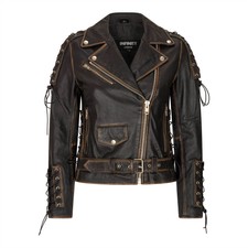 Women's Cross Zip Brando Biker Leather Jacket Live To Ride