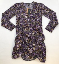 VERA MODE Womens Size Small Floral Black Purple Long Sleeve Mini Dress