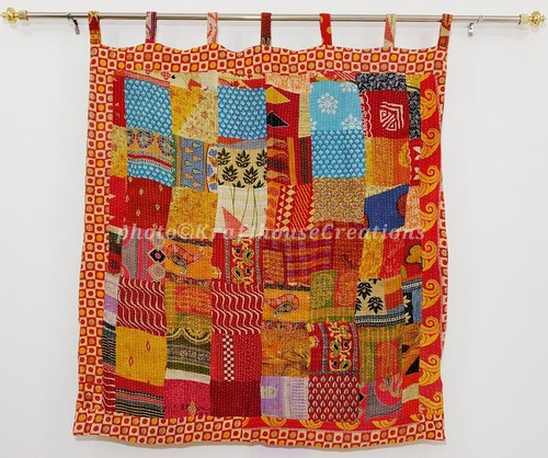 Upcycled cotton eclectic home décor, Bohemian eco-friendly handmade Door Curtain - Picture 32 of 35