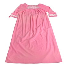 Vintage 80s Fourth Edition Nightgown M Pink Floral Lace Coquette Housecoat Mumu