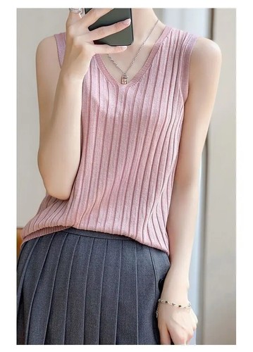 Knit Vest V-neck Pullover Loose Fashion Women's Tank Top Bottom T-shirt - Bild 21 von 30