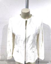 NWT 320 TAHARI WOMEN'S COLLARLESS ZIP UP LINEN BLEND JACKET Size 8