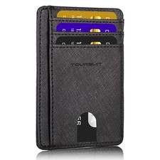 Cartera Delgada De Cuero Minimalista Con Bolsillo Frontal Bloqueo Rfid Taman...