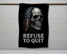 Motivational Gym Flag - Distressed American Skull Wall Art