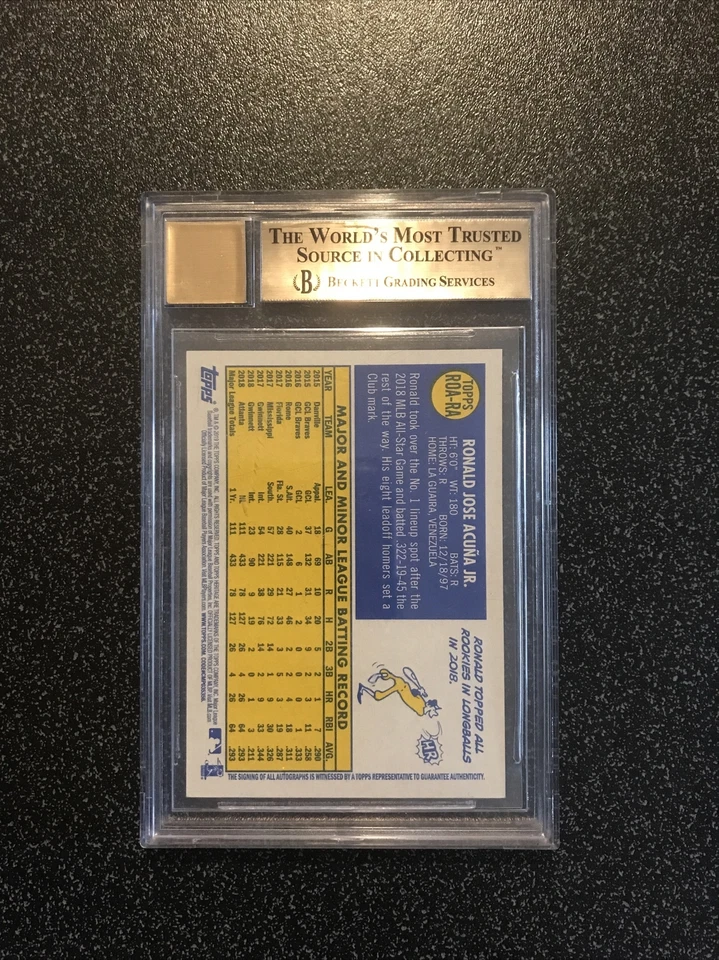 RONALD ACUNA JR 2019 Topps Heritage REAL ONE AUTO CARD#ROARA BGS 9.5, AUTO 10 - Image 3 of 4