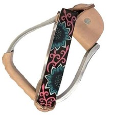 Aluminum TEAL Floral STIRRUPS WESTERN Trail Pleasure Barrel Youth Lt. Easy care