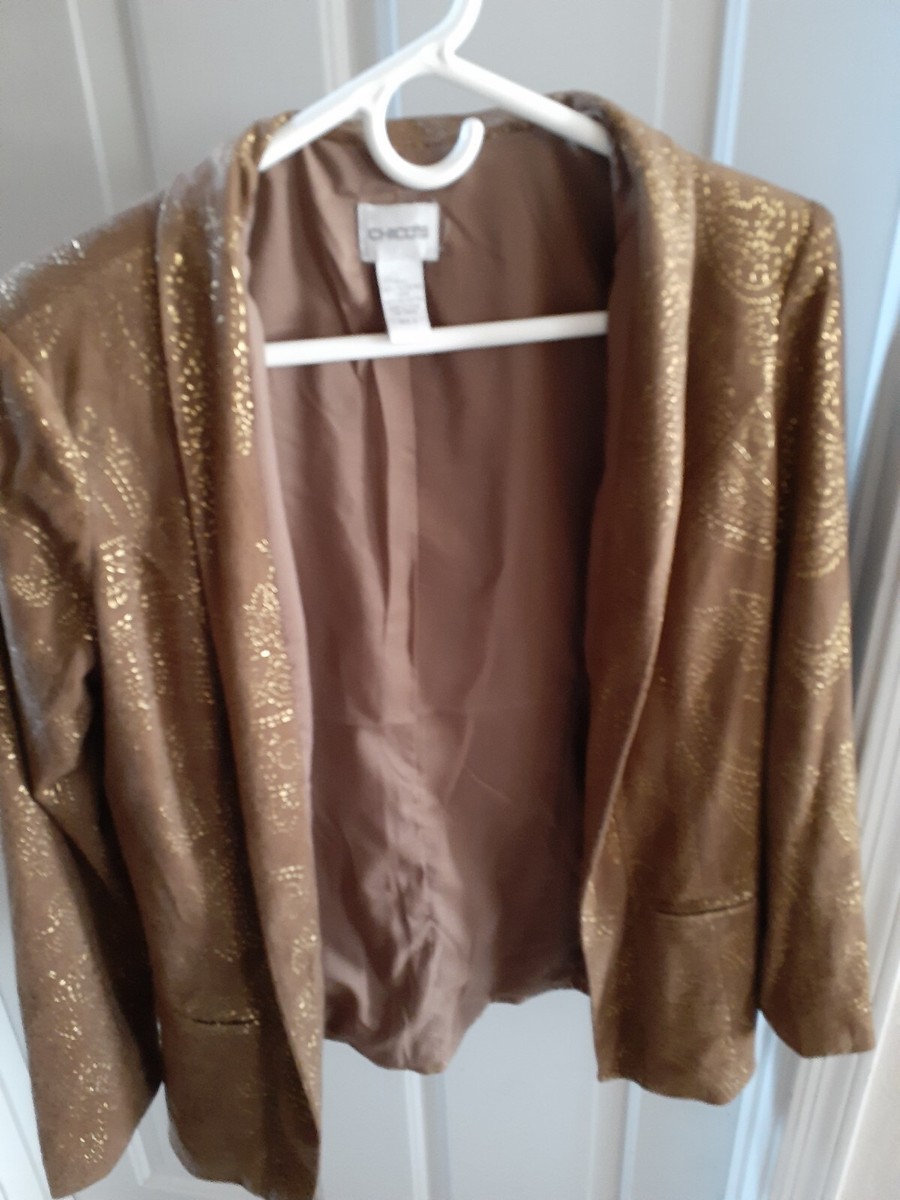 Chicos Jacket, size 0, gold stitch, elegant camel color | eBay