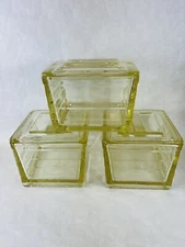 3 GLASBAKE Ovenware Light Yellow Glass Square Refrigerator Dishes w/ Lids Dish