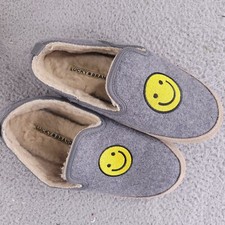 Lucky Brand Shoes Womens 9 Gray Kozey 2 Slip On Slippers Warm Faux Fur Smiley