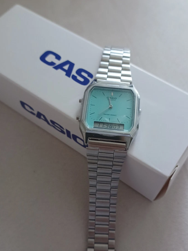 Casio AQ-230A-2A2MQY Dual Time Retro Digital Watch Blue Dial