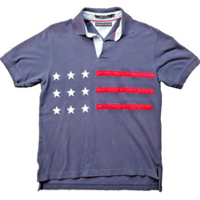 Y2K TOMMY HILFIGER Stars  Stripes USA Flag Collared Polo Shirt Men's SizeSmall