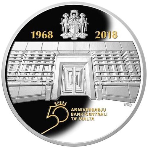 Silbermünze 50 Jahre Zentralbank von Malta 2018 - Malta - im Etui - 28,28 gr PP - Bild 1 von 4