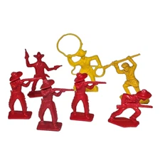 Vintage Tim-Mee Wild West Cowboys Plastic Toy Soldiers Red Yellow Pioneer Lot