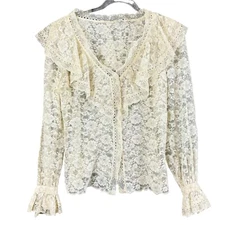 Vtg Saks Fifth Avenue Edwardian Victorian Buttn Lace Blouse Cream Romantic Fit S