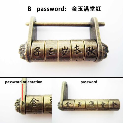 Vintage Antique Chinese Old Style Jewelry Chest Box Code Password Lock Padlock - Picture 7 of 10